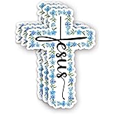 (3Pcs) Jesus Flower Cross Christian Sticker Motivational Inspirational Quotes Bible Verse Floral Vinyl Decals for Laptop Water Bottles Tumbler Phone Mug - Size 2x3 in