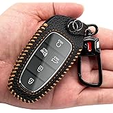 YONUFI Key Fob Cover with Keychain Leather Car Key Holder Compatible for Sonata Santa fe Tucson NX4 Palisade 2020-2024 Protector Remote Case (Black)