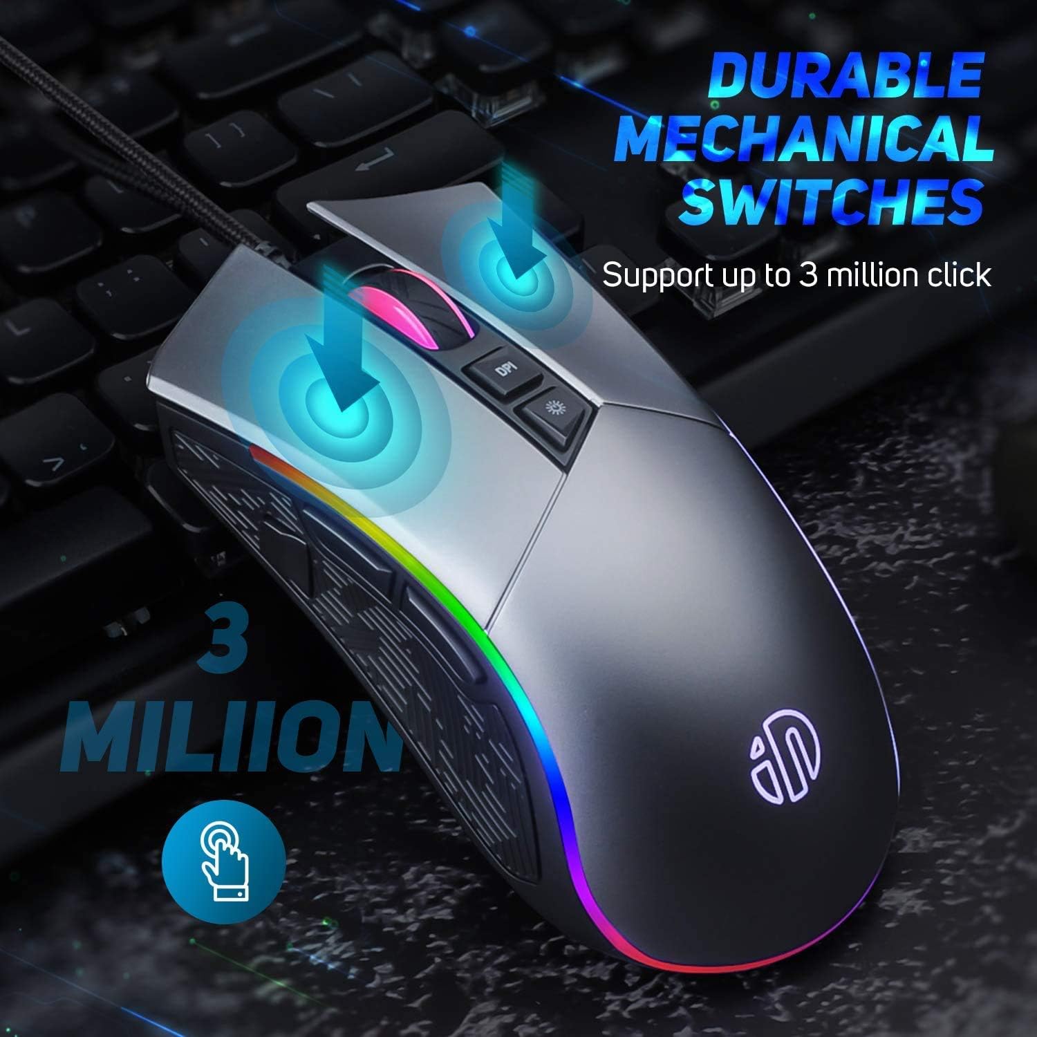 Accessories KINGKO INPHIC RGB Ergonomic Gaming Mouse Wired for PC Mac