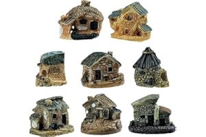 BLLREMIPSUR 8 PCS Mini House Figurines, Miniature Village Hut Figurine, Fairy Garden Cottage Ornaments Accessories for DIY Bonsai, Succulent Planting, Terrarium, Flower Pot Decor