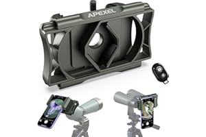 APEXEL 360° Telescope Phone Adapter, Upgraded Binocular Photo Adapter for Android & iPhone, Smartphone Mount for Telescope, Monocular, Microscope, Spotting Scope. (Including Bluetooth Shutter Remote)