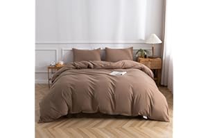 FREIUOKE Mocha Duvet Cover 100% Washed Cotton Duvet Cover,Luxury Soft Bedding with Zipper Closure.Solid Color Pattern Duvet Cover Full Size 1 Piece（80x90 Inch）