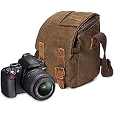 peacechaos Small Camera Bag/Case, Vintage Canvase Leather Trim DSLR SLR Camera Shoulder Messenger Sling Bag