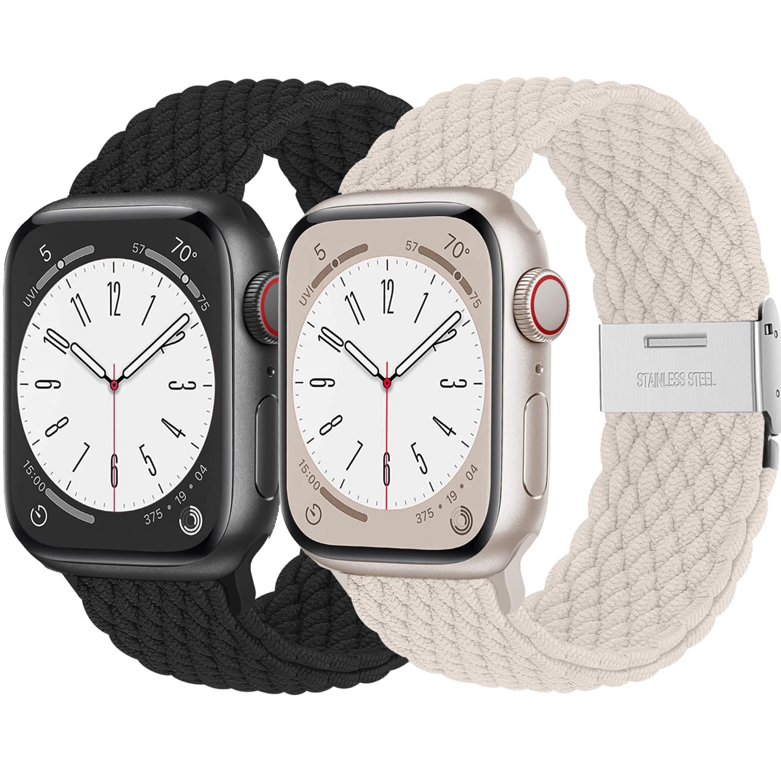 2Pcs Stretchy Braided strap For Apple Watch Straps 44mm 40mm 45mm 40mm 49mm 42mm 46mm 38mm Women Men,Sport Elastic Solo Loop Bracelet Band for iWatch Series 10 9 8 7 6 5 4 3 2 1 Se Ultra