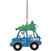 FOCO NFL Detroit Lions Wooden Car Ornament with Tree – Officially Licensed Holiday Decoration