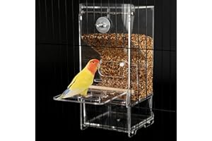 HOSUKKO No Mess Bird Feeder Automatic Thickened Bird Seed Food Container Transparent Acrylic Parrot Food Holder with Stand, Bird Feeder for Cage, Reducing-Waste Foraging Feeder for Small Birds