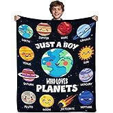 Fiwbnasz Planet Blanket for Boys Kids, Solar System Gifts for Boy, Just A Boy Who Loves Planets, Planet Gift for Teens, Space Blanket 50" x 60"
