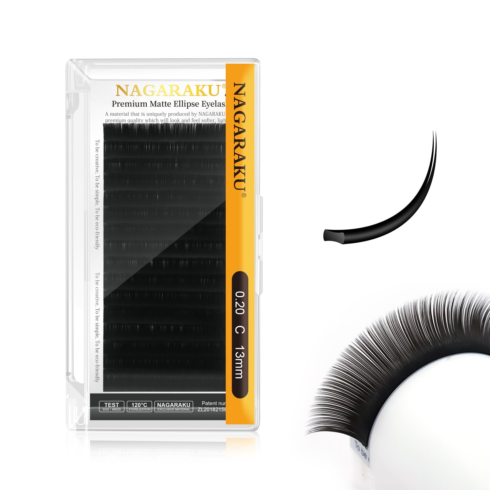 NAGARAKU Ellipse Flat Eyelash Extension Professional Double Split Tip Individual False Lashes Supplies Matte Black Eye Lashes Semi-Permanent U-shaped Design More Lighter 16 Rows(0.20mm C Curl 13mm)