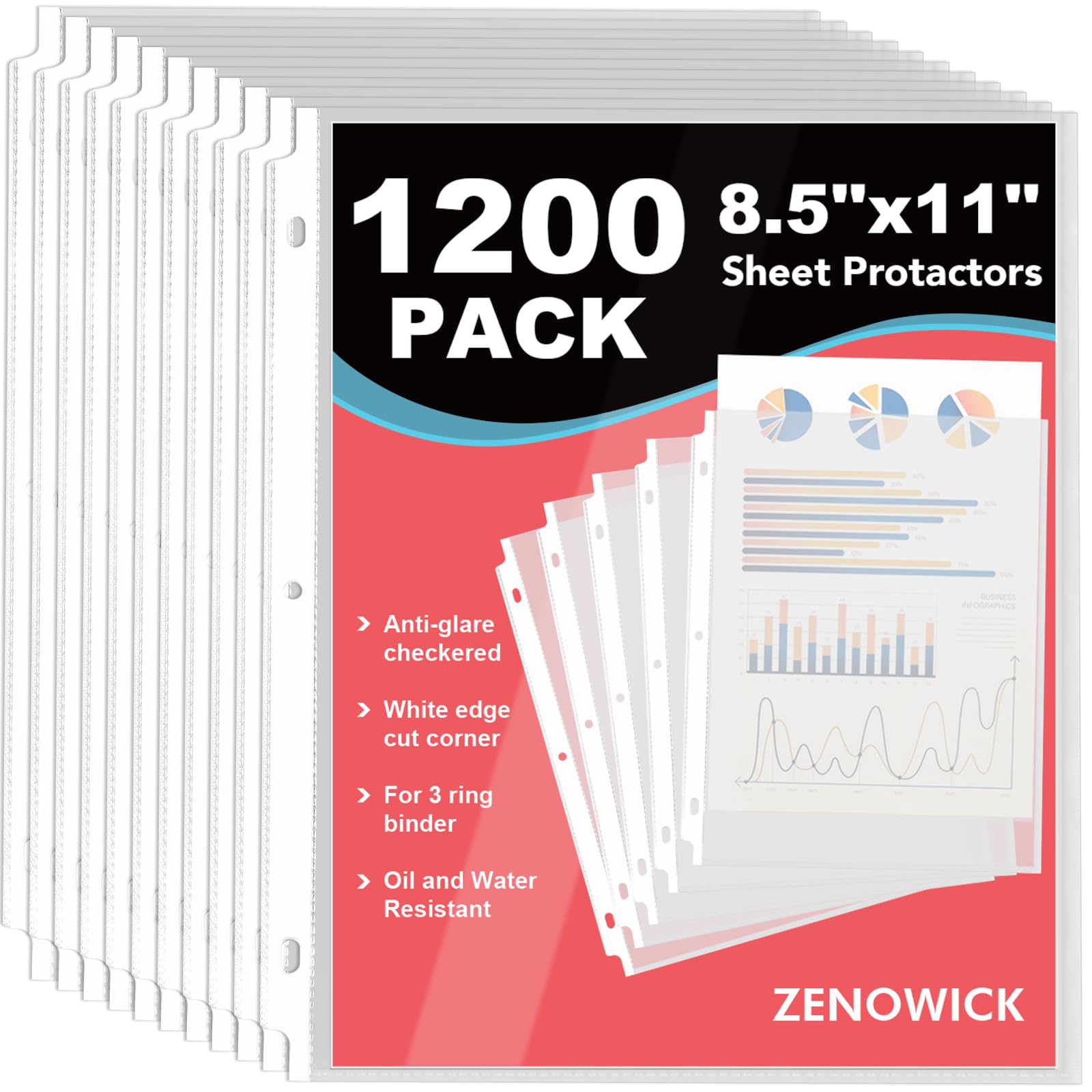 View 1 of 1200 Pack Sheet Protectors 8.5 x 11 inch Clear Page Protectors for 3 Ring Binder, Plastic Sleeves for Papers, Document