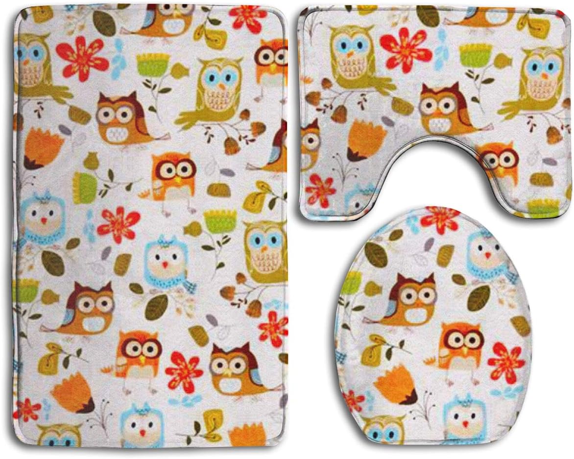Amazon Com Happybeth Owl Flower Print Bathroom Rug Mats Set 3 Piece Non Slip Bath Rugs Toilet Seat Cover Contour Mat Home Kitchen