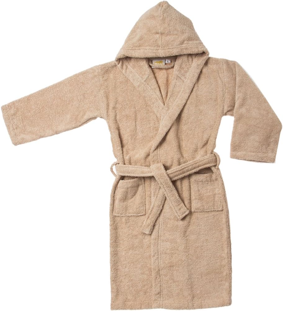 Super 100% Combed Cotton Kid's Hooded Bathrobe, Small/Medium, Taupe, Unisex: Home & Kitchen