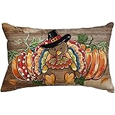AVOIN colorlife Thanksgiving Gobble Turkey Fall Throw Pillow Cover, 12 x 20 Inch Thanksgiving Harvest Autumn Wood Cushion Case for Sofa Couch