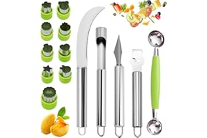 Krbnk 14PCS Fruit Carving Tools Set, Stainless Steel Melon Baller Scoop Set, Fruit Cutters Shapes, Cantaloupe Cutter Slicer T