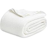 Bedsure Gentlesoft 100% Cotton Blanket King Size for Bed - Breathable and Soft for Spring Summer, Thick Cozy Waffle Weave Blanket Gifts for Women, White, 104x90 inches