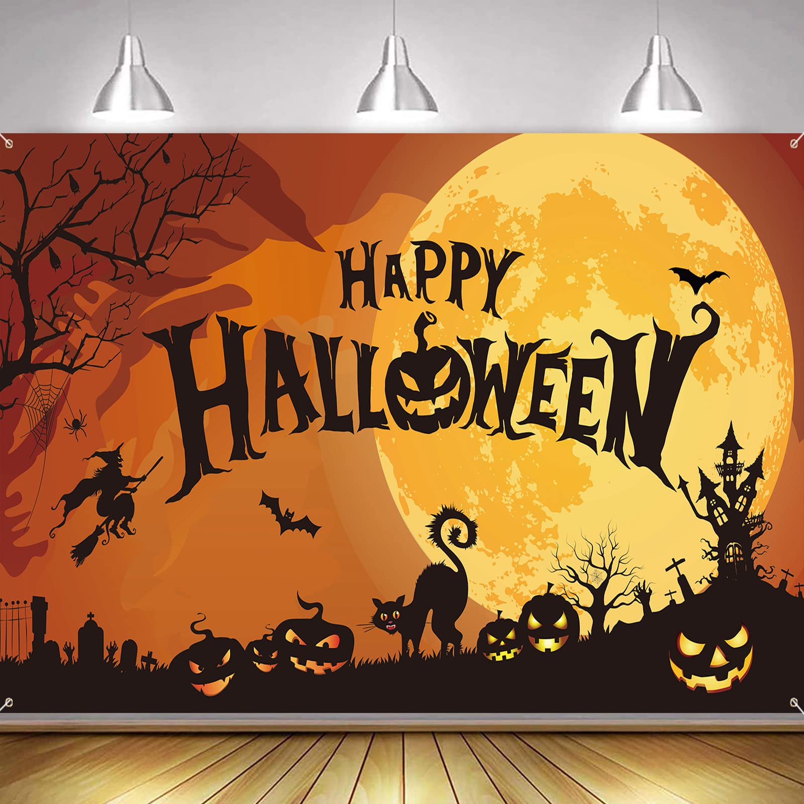 AOLOA Extra Large Full Moon Happy Halloween Banner, Party Decor Photo Booth Sign Backdrop for Indoor Outdoor Home Garden
