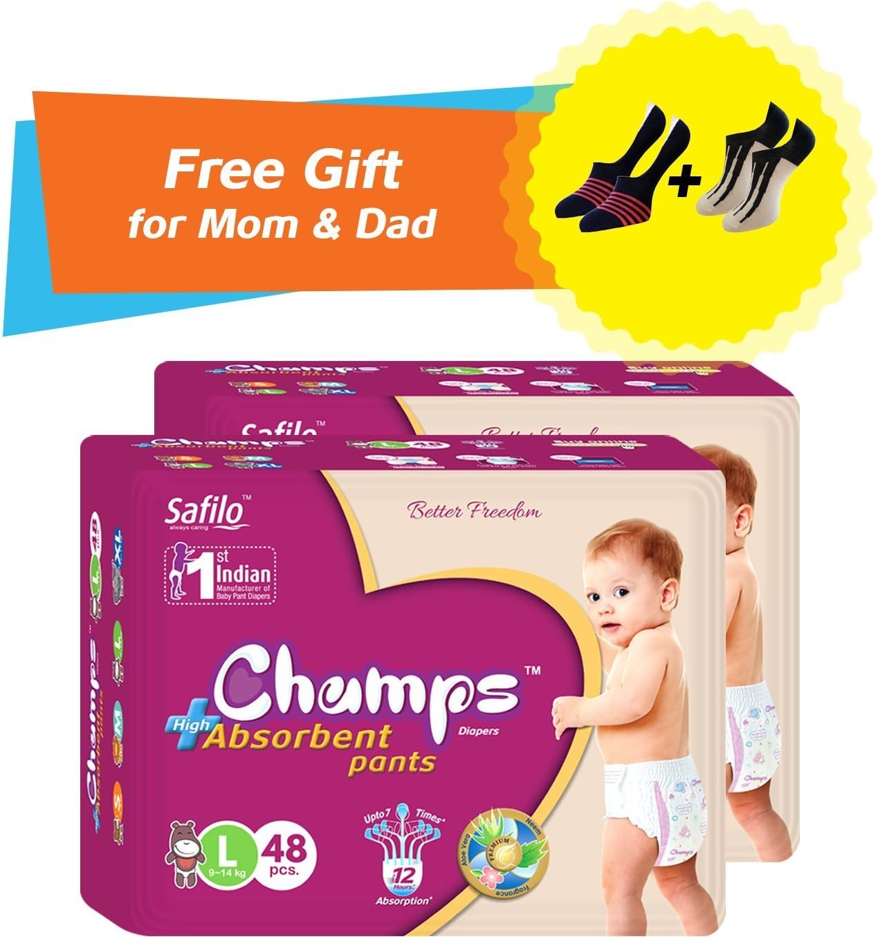 Champs High Absorbent Pant Style Diaper (Large) - Pack of 2