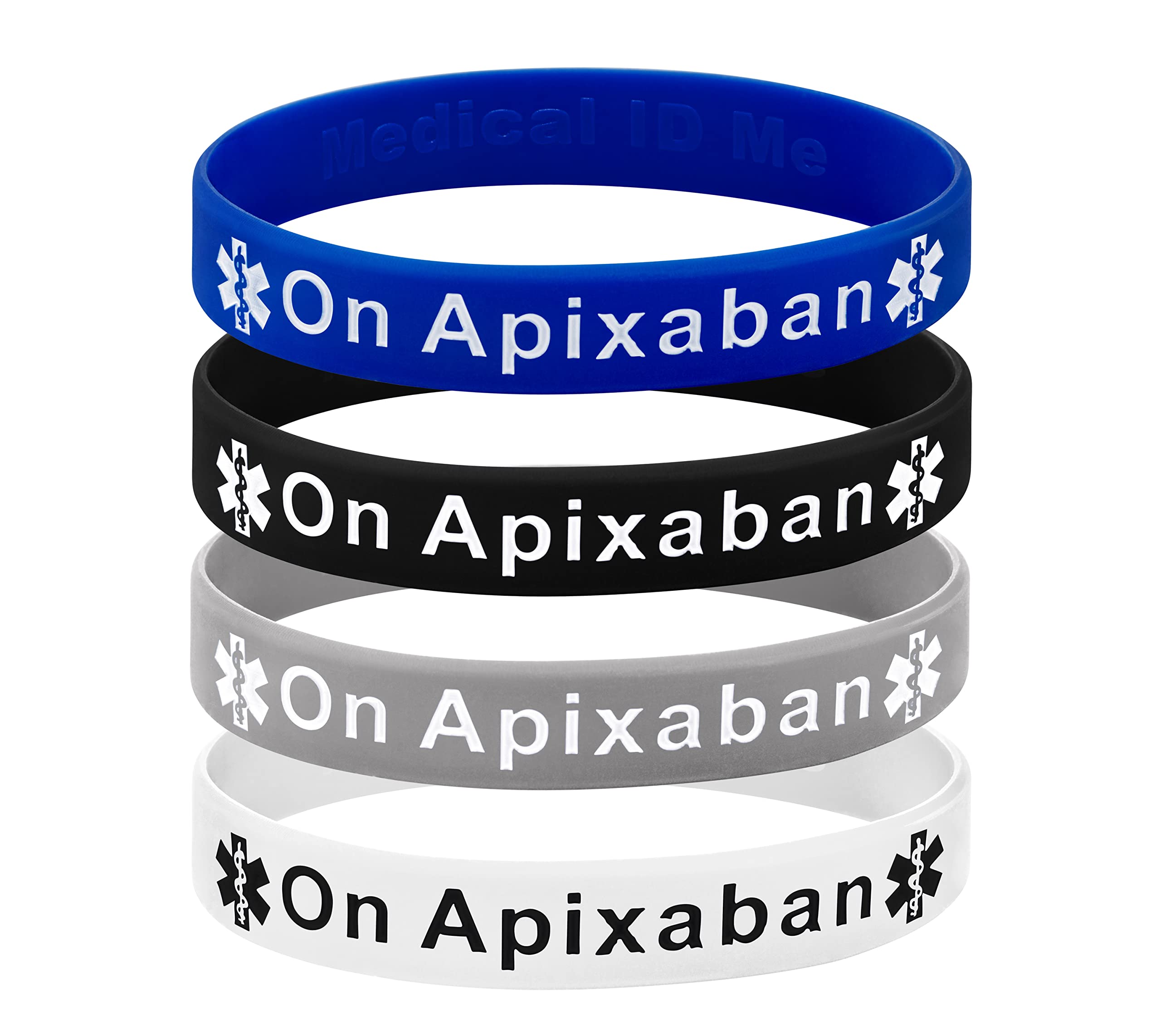 On Apixaban Medical Alert Wristband Bracelet Blood Clot ID Silicone UK (Pack of 4) (Medium 18cm)