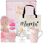 DHQH Best New Mom Gifts for Mom from Daughter Son,Gift Basket for Women Birthday Gifts for Mother-in-law Thanksgiving Presents with Candle box Tote Bag