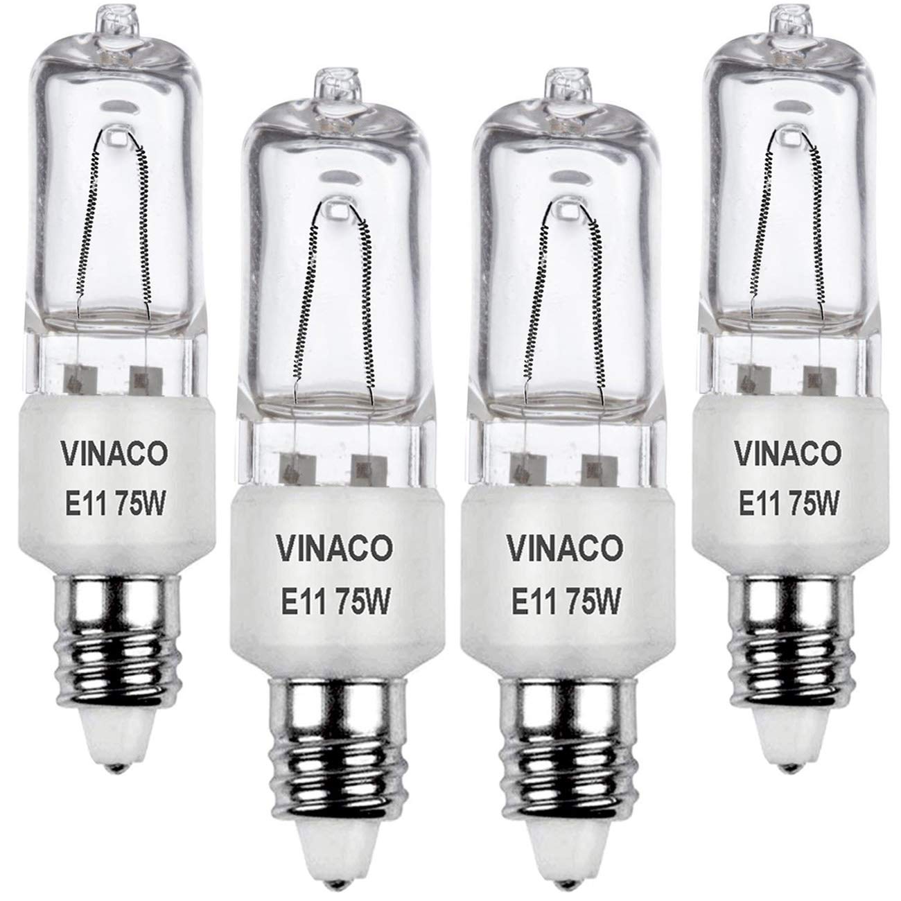 Photo 1 of VINACO E11 Bulb, JDE11 120V 75W Halogen Light Bulbs, T4 Mini Candelabra Base, High Output 1150lm, Warm White 2700K, Dimmable, 4-Pack for Ceiling Fan Light Bulbs