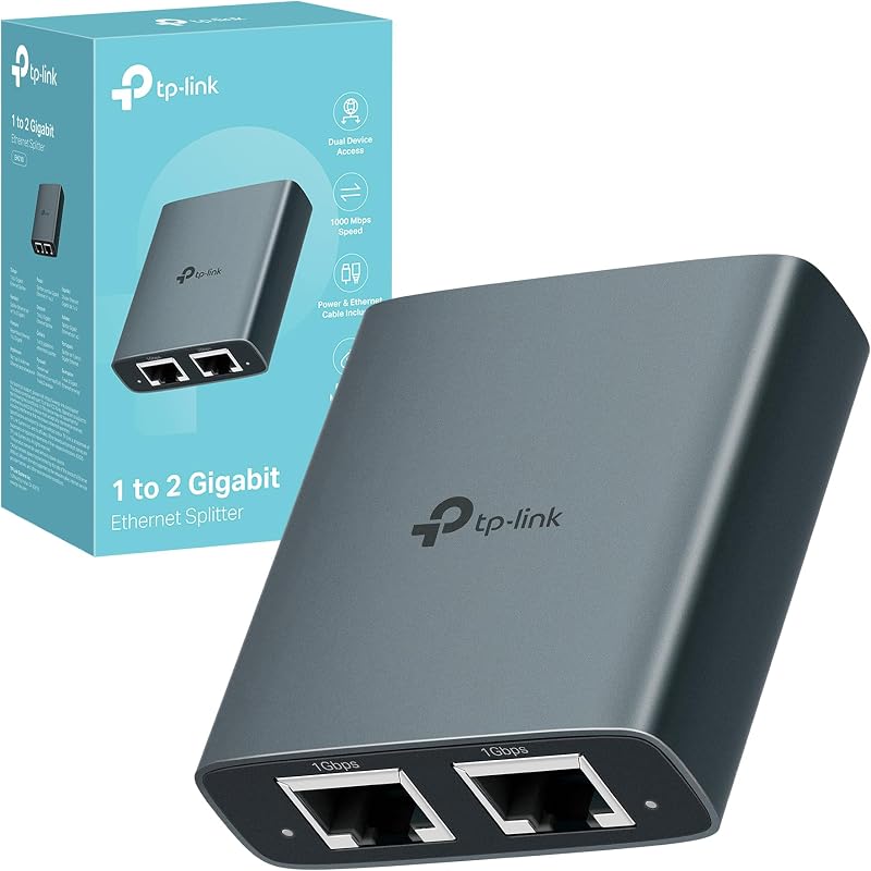 EH210 Sdoppiatore Ethernet Gigabit, Velocità Gigabit 1000 Mbps da 1 a 2, Compatibile con Cavi Ethernet di Cat 8/7/6/5e/5, Involucro in Leghe di Alluminio, Plug&Play