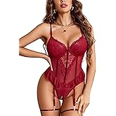 Avidlove Lingerie for Women Sexy Lace Bodysuit Deep V Teddy Lingerie One Piece Mini Babydoll
