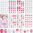 SAVILAND 168Pcs 7 Pack Press on Nails for Kids Children Fake Nails Stick on Nails Pre-glue Full Cover Glitter Gradient Color Star Short Acrylic Nail Tips Nail Art Christmas Gifts for 8-12 Year Kids