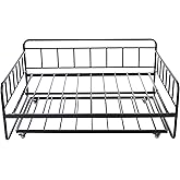 Amazon Basics Full Size Daybed and Twin Size Trundle Bed Frame Set, Space Saving Steel Slat Support, Sturdy Metal Design, Easy Assembly, Black