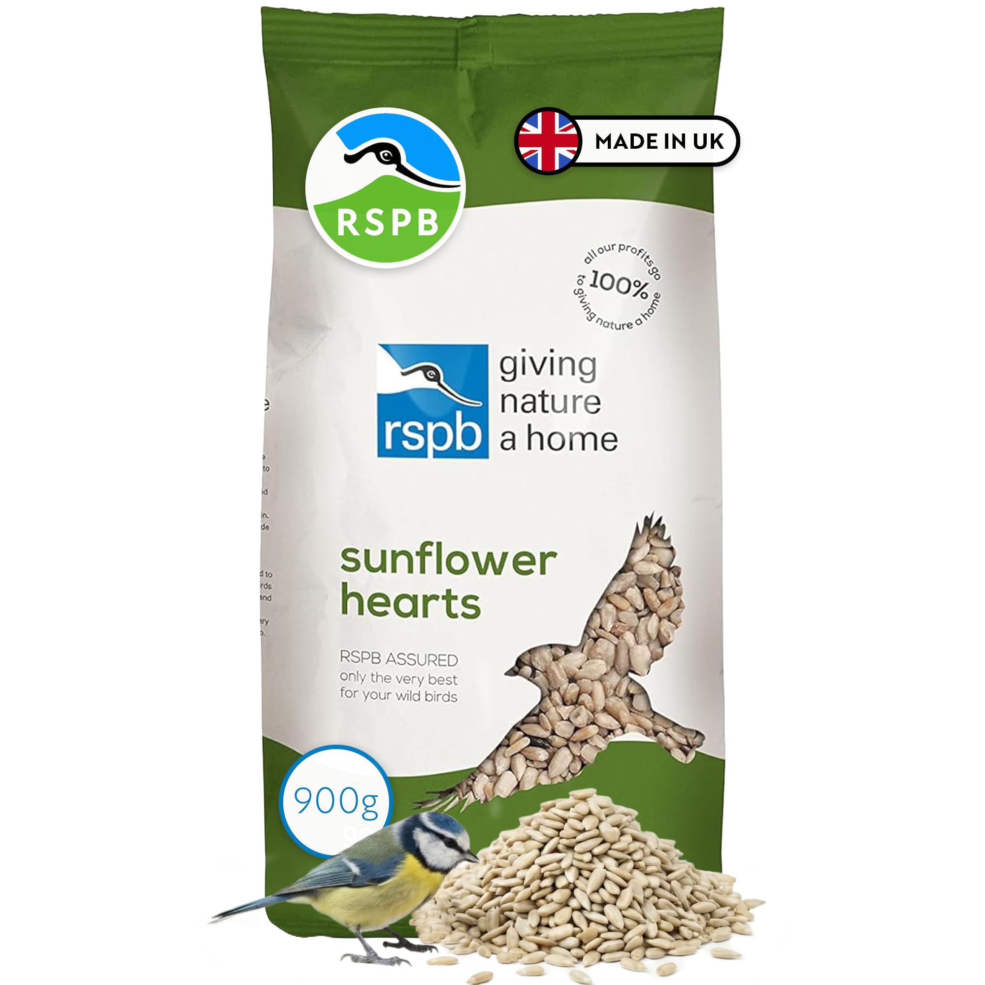 RSPB Sunflower Hearts Wild Bird Food 900g, High in Energy & Protein, Great For Bird Feeders, Supporting The RSPB Charity, Resealable & Recyclable Packaging