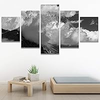 SIGNWIN 5 Panel Canvas Wall Art Monochromatic Mountains for Home Decorations Ready to Hang - 60