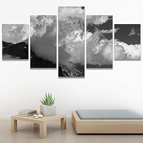 SIGNWIN 5 Panel Canvas Wall Art Monochromatic Mountains...