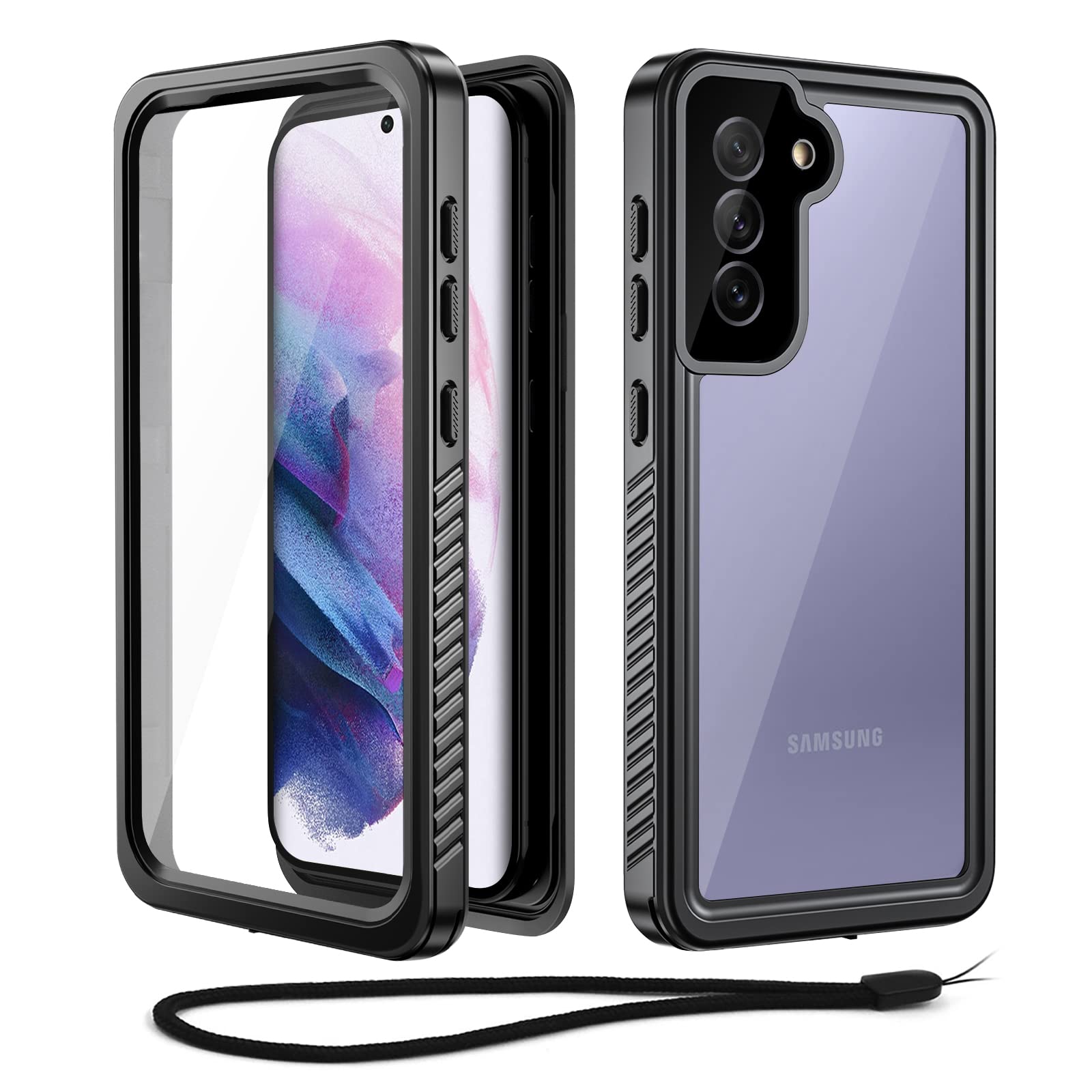 Beeasy Case for Samsung S21 Waterproof IP68 Built-in Screen Protector, Samsung S21 Phone Case Shockproof Full Body Protective, Tough Front and Back Cover for Samsung Galaxy S21 5G 2021 6.2”, Black