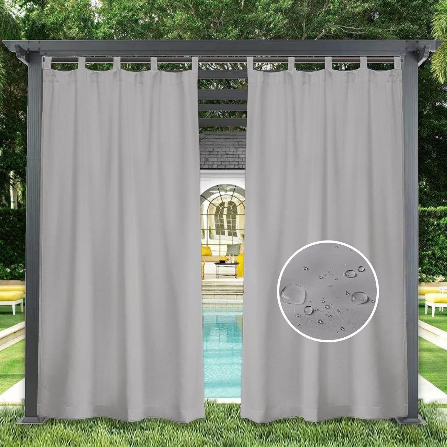 Outdoor Curtains - GZQIAWY 1 Panel Outdoor Curtains Waterproof Indoor Blackout Privacy Curtain for Patio Pool Hut Pavilion Gazebo Pergola,50 in x 45 in (W x L),Light Grey