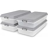 Hefty 63 Qt Hi-Rise Storage Bin with Lid, Stackable Plastic Storage Container, Organizer for Home, Garage &amp; Closet, 4 Pack, Gray