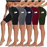 5 Pack Biker Shorts with Pockets for Women - 5"/8" High Waist Spandex Workout Yoga Running Athletic