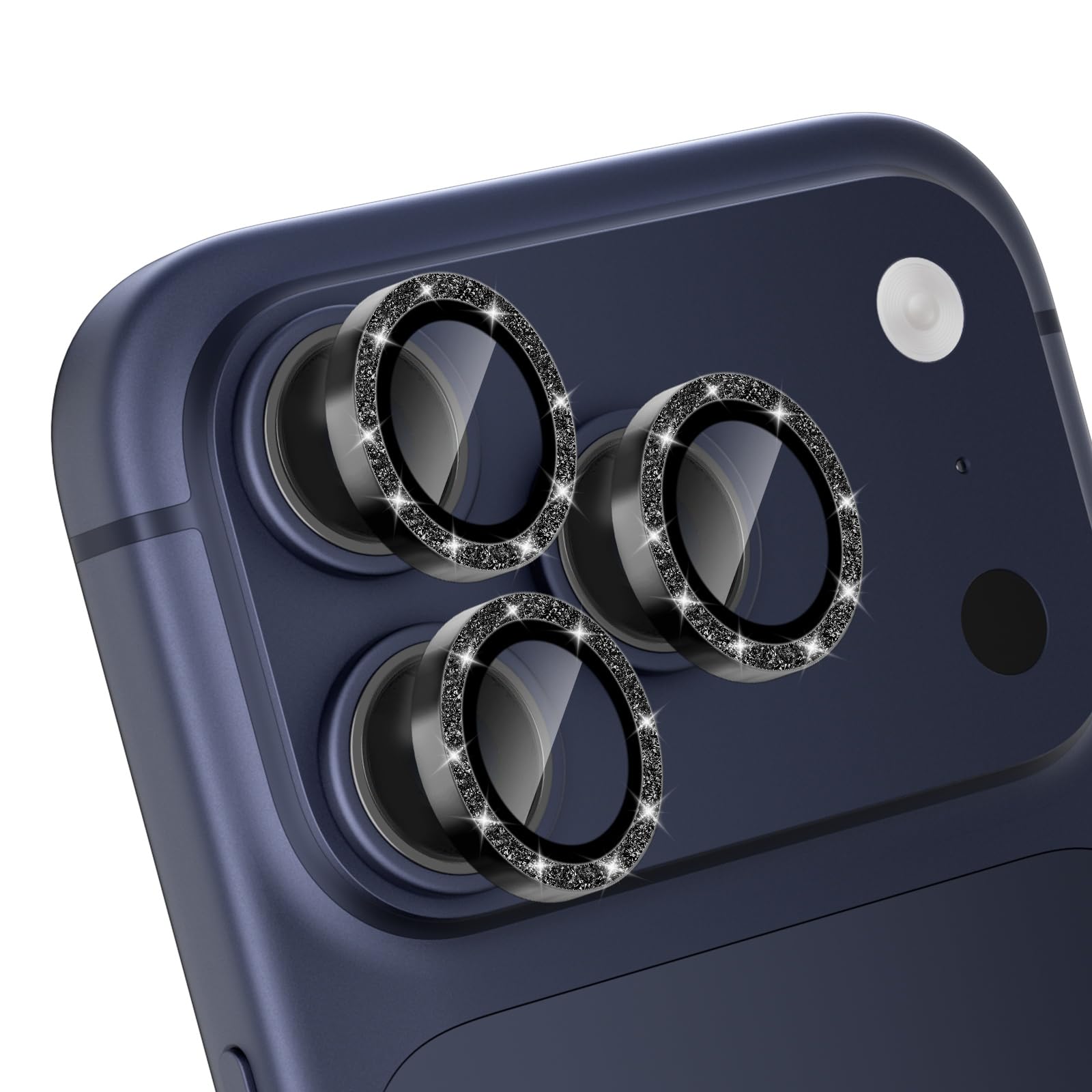 CloudValley Glitter Camera Lens Protector for iPhone 17 Pro/iPhone 17 Pro Max, Anti-Scratch HD Tempered Glass, Shatterproof Metal Ring Cover, Easy Installation, Glitter Black