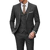 YND Men's 3 Piece Suit Set with Tie, 2 Button Slim Fit Solid Blazer Jacket Vest Pants, Business Wedding Party Suits for Men