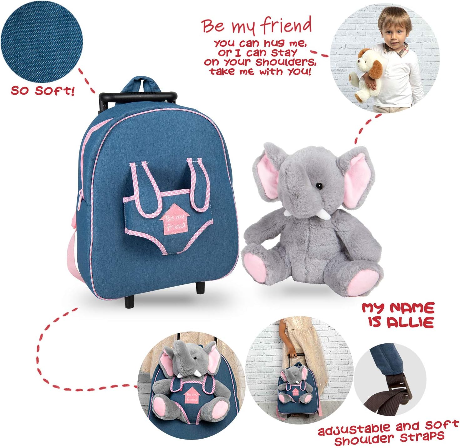 PERLETTI Carry On Backpack Plush Elephant Children 3 4 5 Years - Image 4