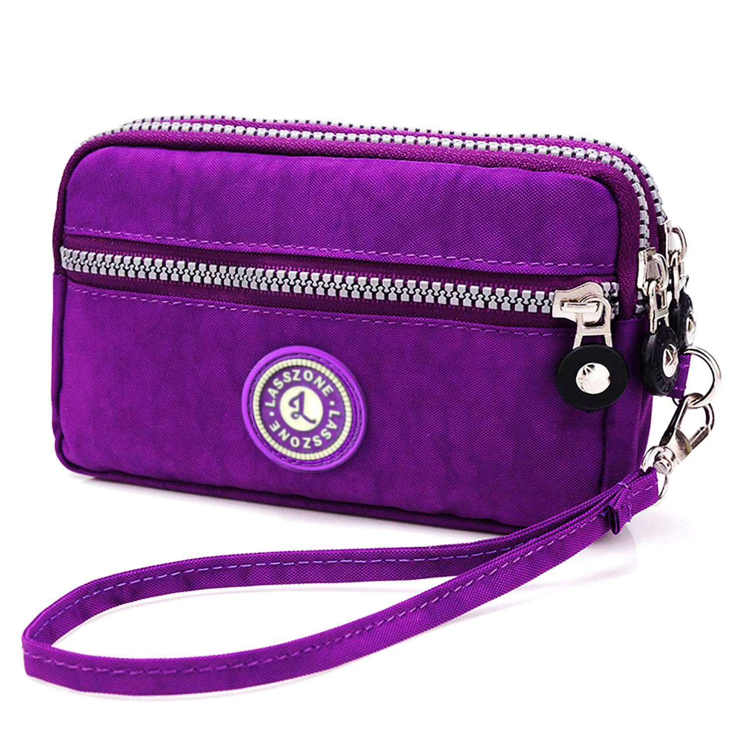 LassZone Wristlets Wallets for Women Nylon Clutch Bag Mobile Phone Purse Smartphone Bag Ladies 3 Layer Zipper Handbag with Detachable Wrist Strap for Cellphone Card Cash