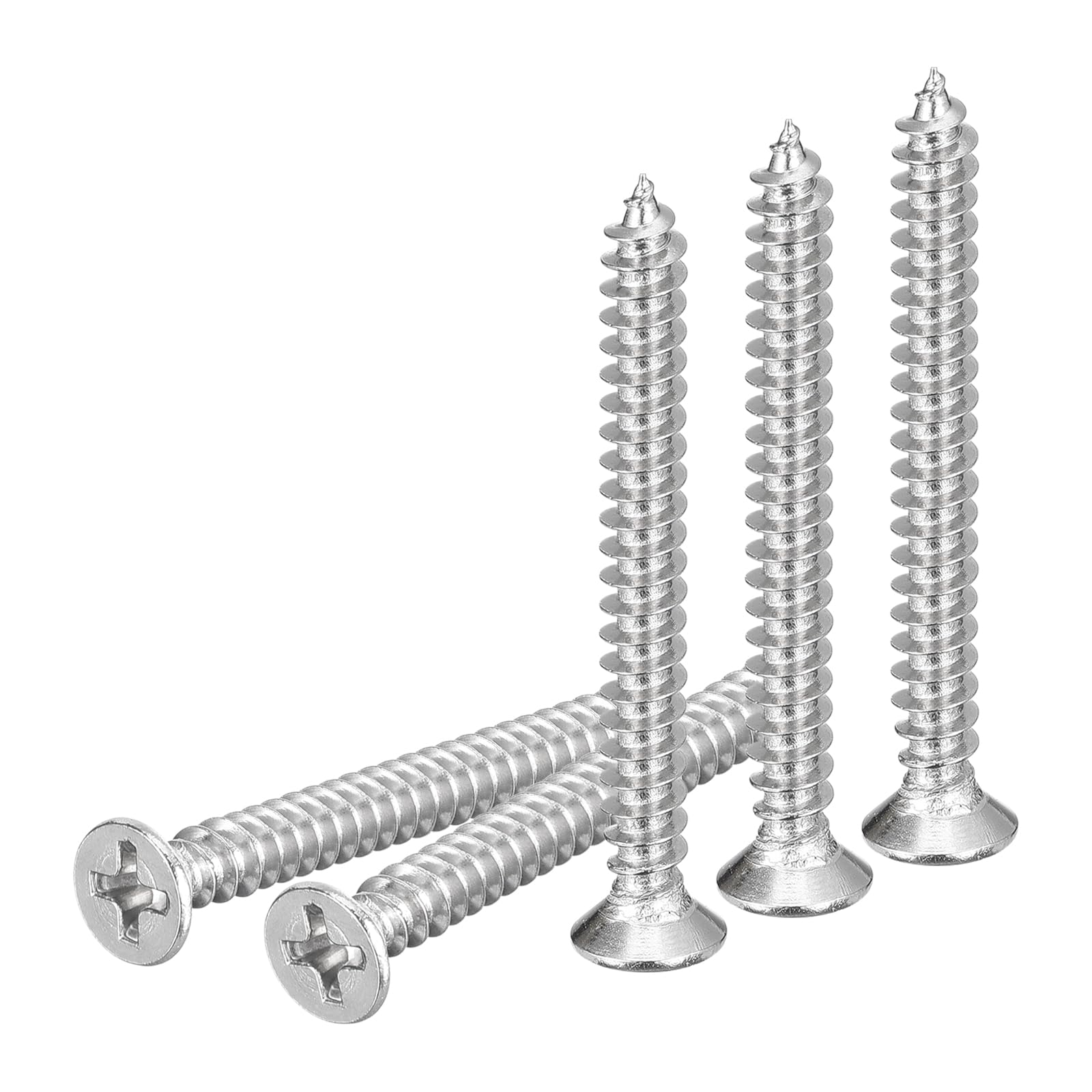 DTGN 50Pcs M4x40mm Flat Head Wood Screws, 304 Stainless Steel Phillips Self Tapping Screws - Good for Woodworking, Furniture - Silver — image 1