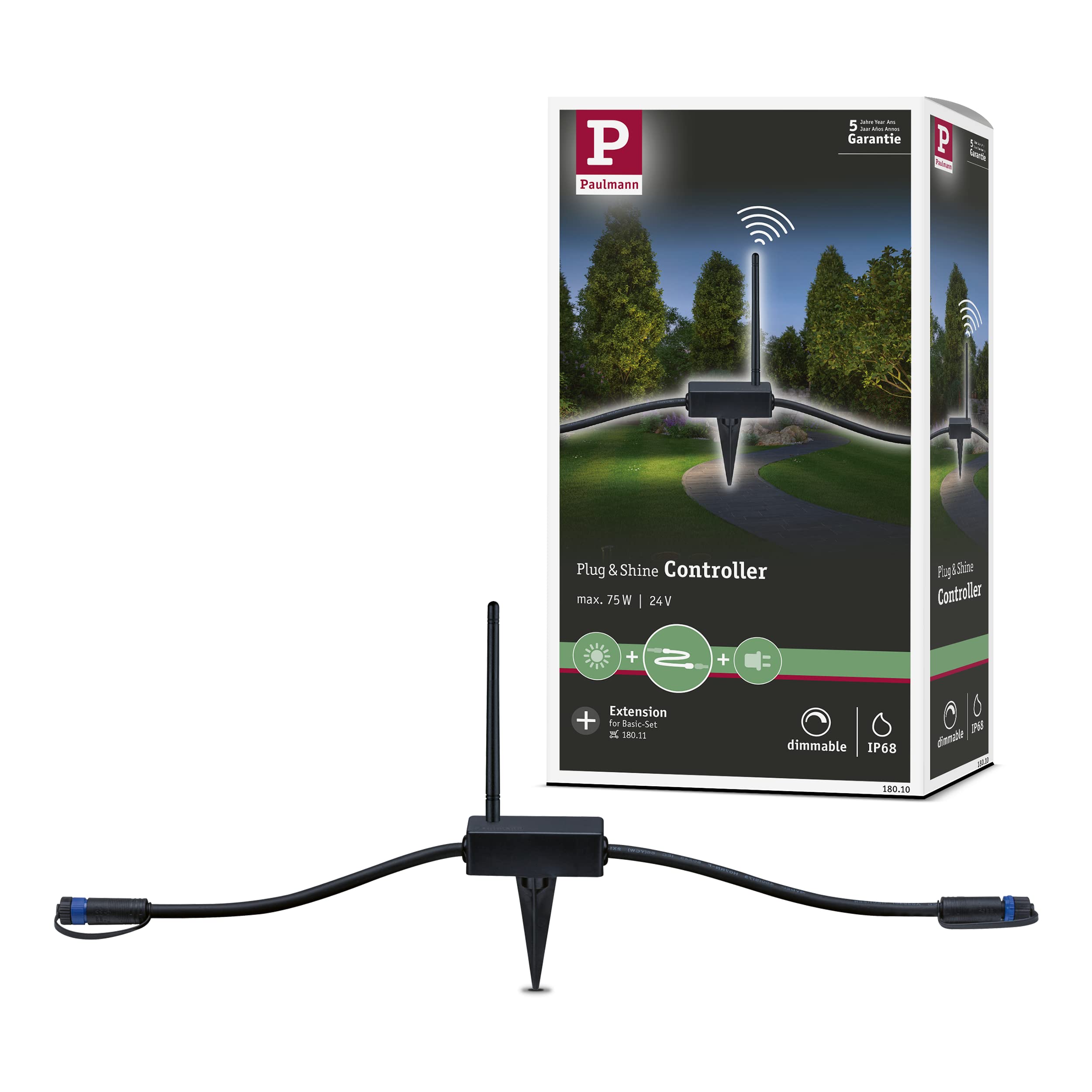 Paulmann 18010 Outdoor Plug & Shine Controller IP68 433MHz Black Plastic, 26 x 4 x 9 cm