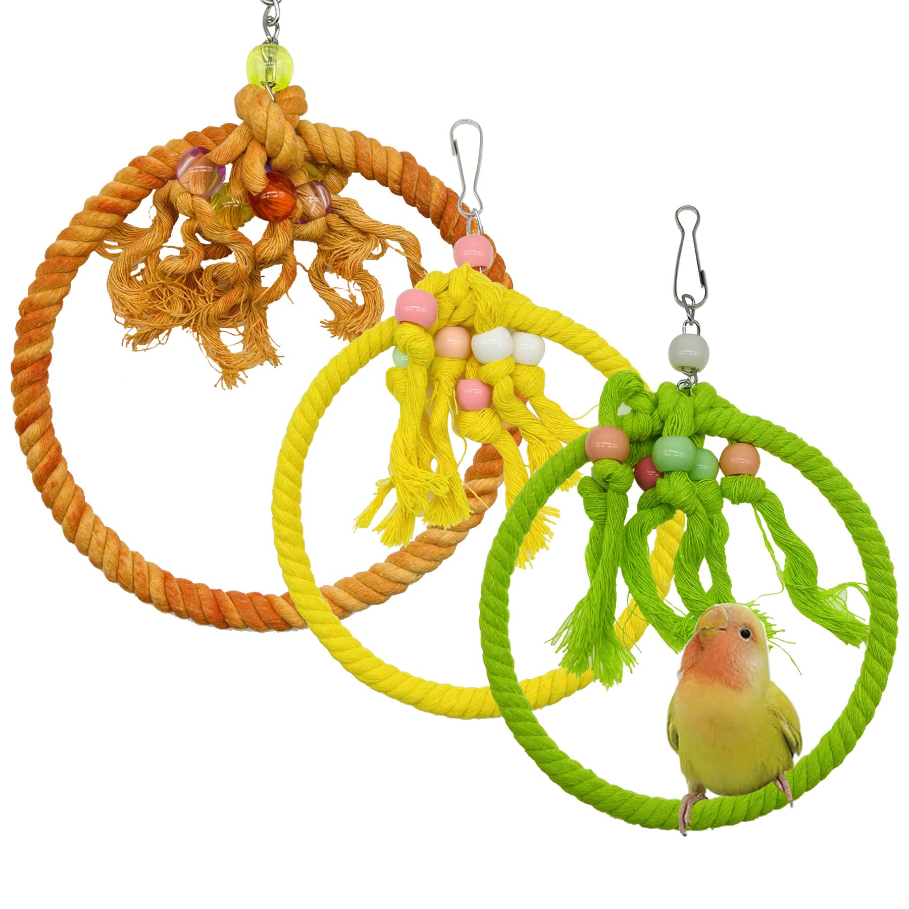 Allazone 3 PCS Bird Swing Cotton Rope Ring, 7.1 Inches Bird Swing Cotton Rope Ring Bird Parrot Perches Parrot Cage Hanging Perches Soft Bird Stand Toys