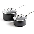 GreenPan Valencia Pro Induction Safe Healthy Ceramic Nonstick Gray Saucepan Set with Lids, 2QT and 3QT