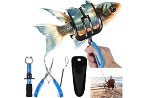 VercanMonth 5 Pcs Fishing Tool Kit Fishing Pliers Grabber Claw Gripper Metal Fish Lip Gripper with Sheath Lanyard Saltwater Resistant for Christmas Sea Night Fish Gear Gift for Men