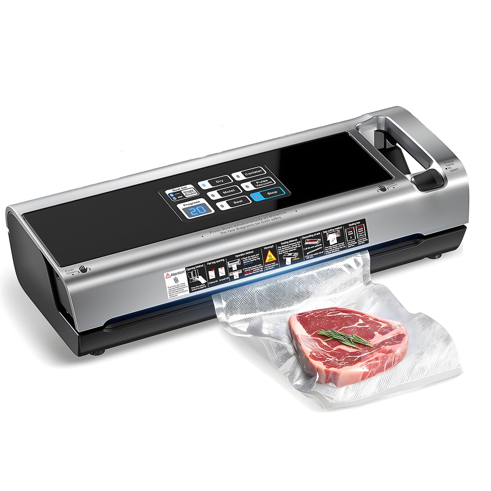 Photo 1 of 90KPa Portable Vacuum Sealer Machine for Food, One-Touch Open Lid, Detachable & Easy to Clean, Vertical Placement Saves Space, Powerful Suction for Freezer Bags & Food Storage