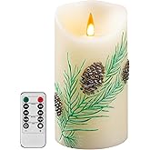 QQFCTOO Embossed Pinecone Flameless LED Candle-Realistic Flickering Flame-Battery-Operated Candle with Remote Timer-Real Wax - unscented - Home - Holiday Decoration (3" x 6 ")
