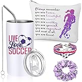 Sieral 4 Pieces Soccer Gifts for Girls 14oz Water Bottle Zipper Bag Gift Stuff Teen Girl Bracelet Hair Scrunchies Sports Accessories Soccer Gifts for Girls Friends Team Player Lover