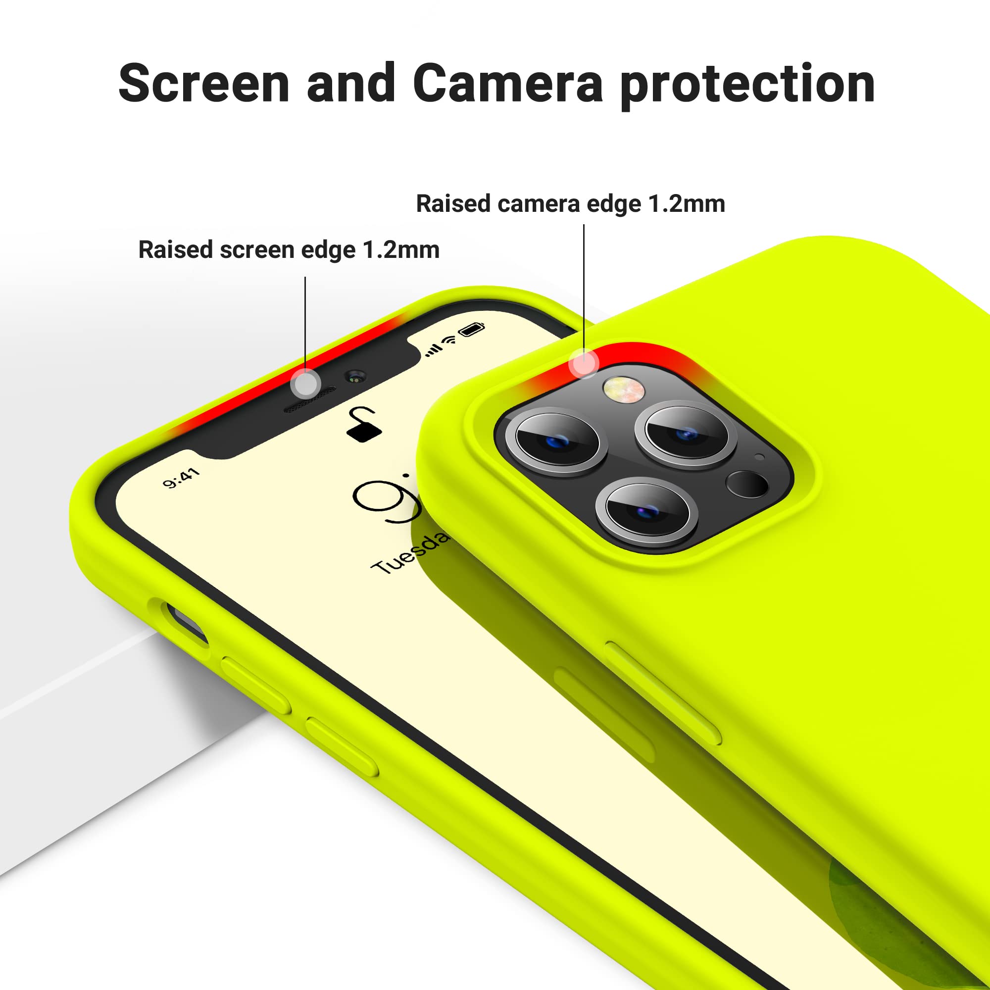 OTOFLY for iPhone 12 Pro Max Case, Military-Grade Protection, Shockproof Silicone, Anti-Fingerprint & Anti-Slip, Phone Case for iPhone 12 Pro Max, Fluorescent Yellow