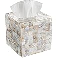 Tissue Box Cover Square – Decorative Tissue Box Holder Square for Bathroom Finished in Beautiful Natural Mother of Pearl Capi