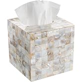 Milano Mother of Pearl Square Resin Tissue Box Cover with Bottom Slider