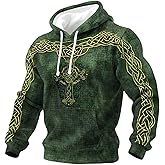St Patricks Day Hoodie Men Patterned Knit Long Sleeve Sweatshirt Shamrock Graphic Funny Irish Costume Pullover
